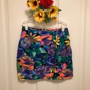 Bright Floral Print Pleated Knit Skirt
